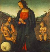 PERUGINO, Pietro Madonna, an Angel and Little St John Adoring the Child (Madonna del sacco) R oil painting picture wholesale
